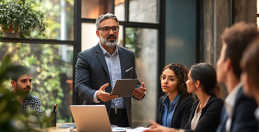 Leaders collaborate during training.